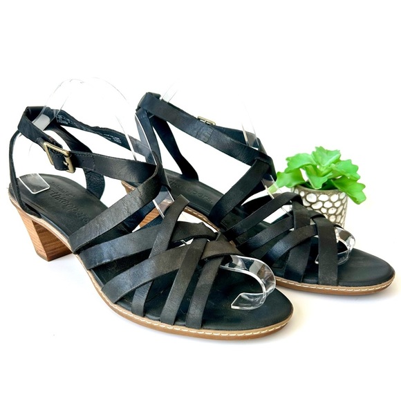 Timberland Earthkeepers Black Leather Strappy Stacked Block Heel Sandals 11 - Picture 2 of 7